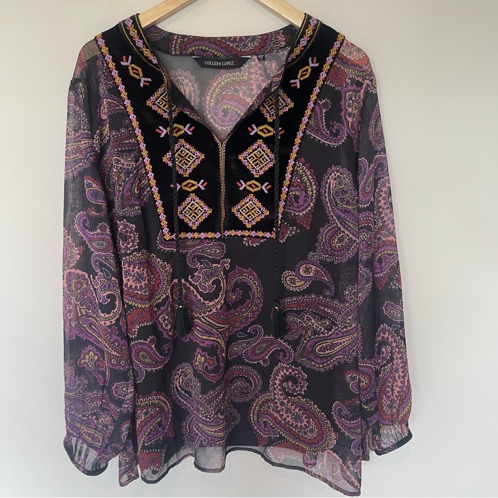 Collen Lopez Woman’s Sheer Tunic W/Built In Tank Blouse Top, Size- 2X